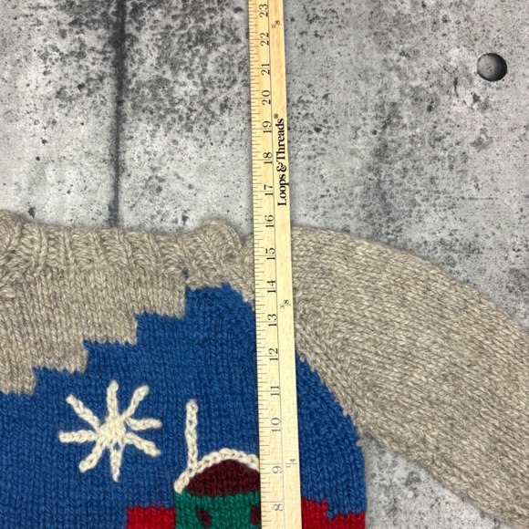 Vtg 80s/90s Handmade Kids Wool Knit Sweater Winter House Snowflake Pullover - Picture 5 of 6